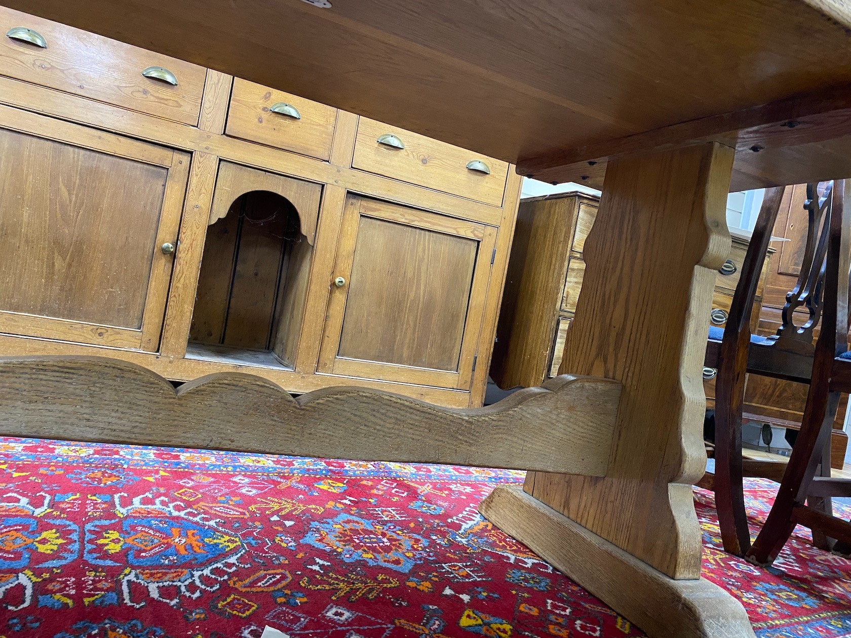 A rectangular oak refectory dining table, length 182cm, depth 79cm, height 76cm